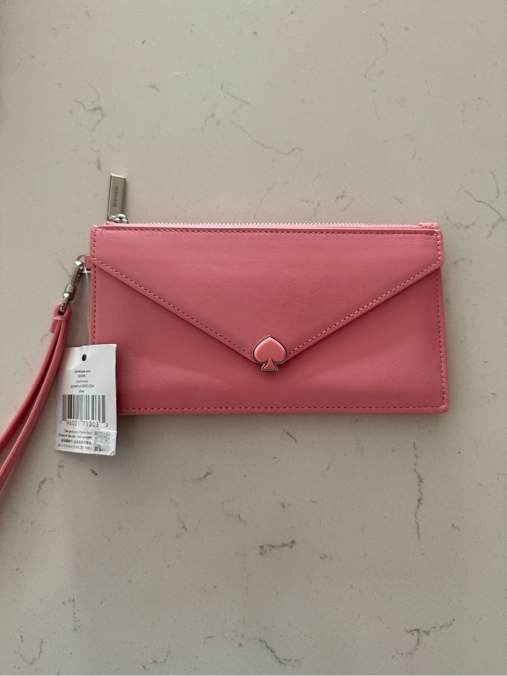 kate spade Pink Envelope Wristlet Clutch with Spade Charm